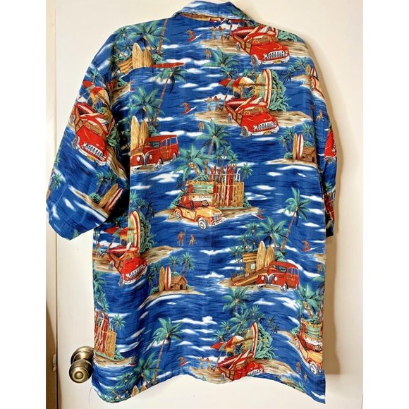 Aloha Joe Mens sz L (16-16 1/2) Blue & White Short Sleeve Button Hawaiian Shirt - Picture 10 of 13